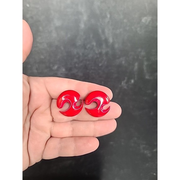 Vintage Red And Pink Abstract Pierced Earrings - Picture 2 of 10